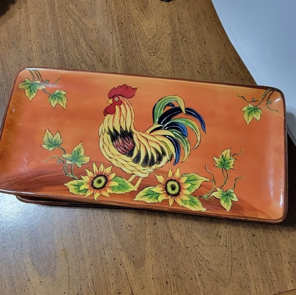 Orange Rooster Rustic with Sunflowers, Bread,Appetizers, Snack Plates